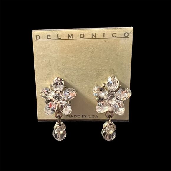 Blair Delmonico Silver Tone Flower Clip-On Earrings Swarovski Crystals White - Picture 2 of 4
